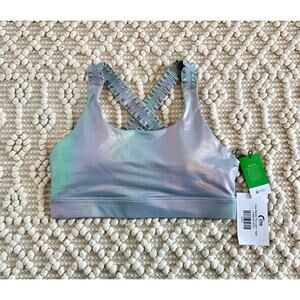 ZYIA NWT Grey Metallic Light N Tight Ruffle Bra Large